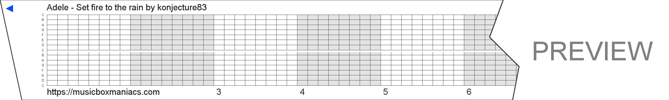 Adele - Set fire to the rain 15 note music box paper strip