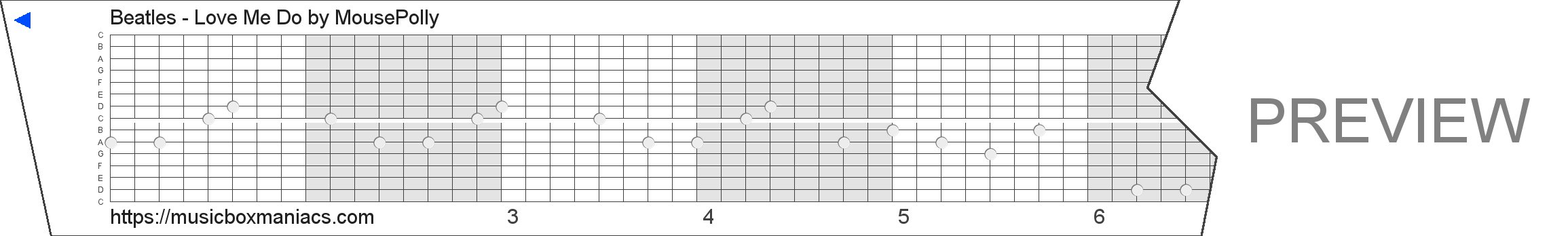 Beatles - Love Me Do 15 note music box paper strip