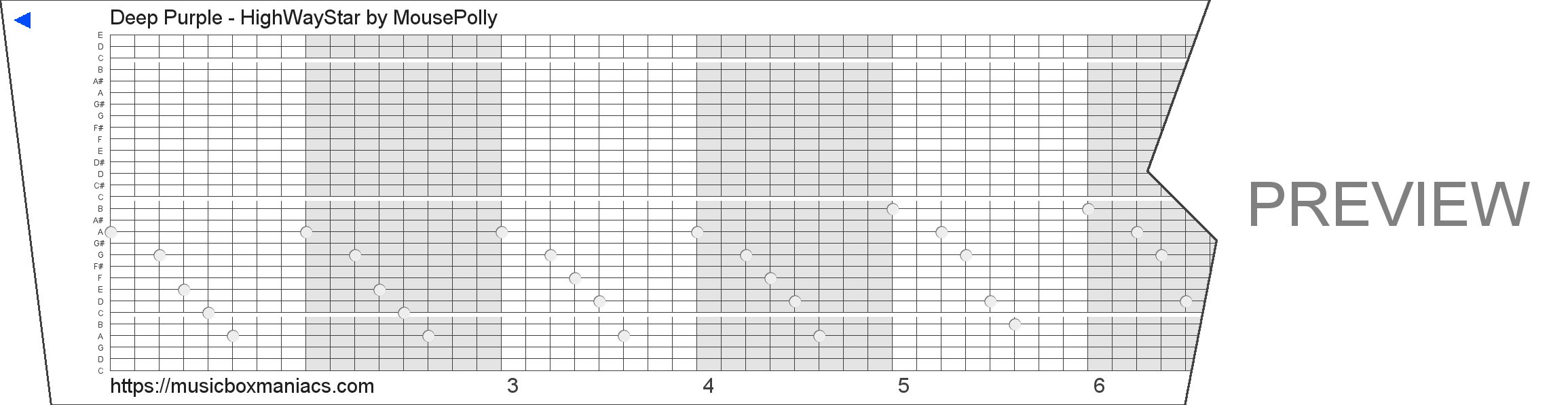 Deep Purple - HighWayStar 30 note music box paper strip