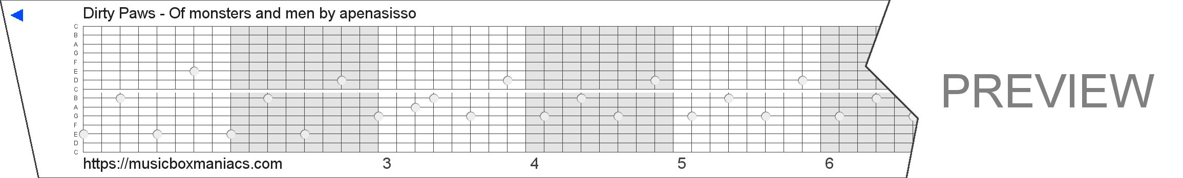 Dirty Paws - Of monsters and men 15 note music box paper strip