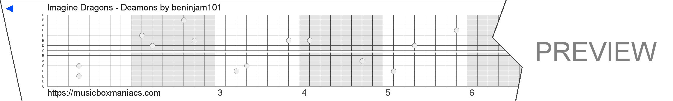 Imagine Dragons - Deamons 15 note music box paper strip