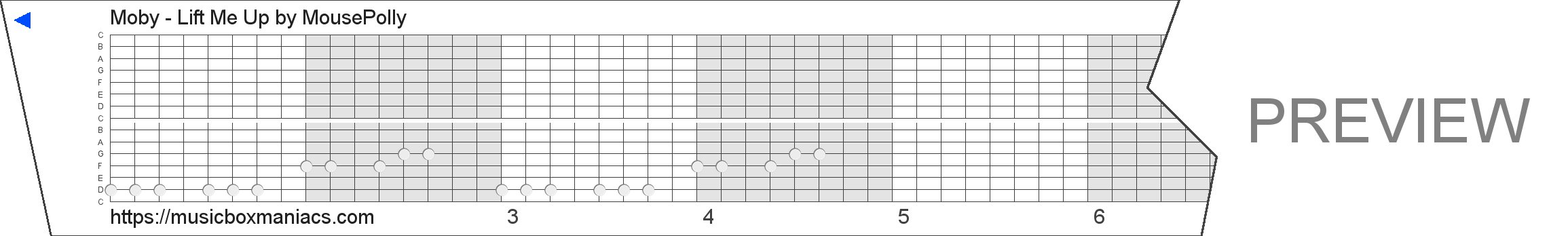 Moby - Lift Me Up 15 note music box paper strip