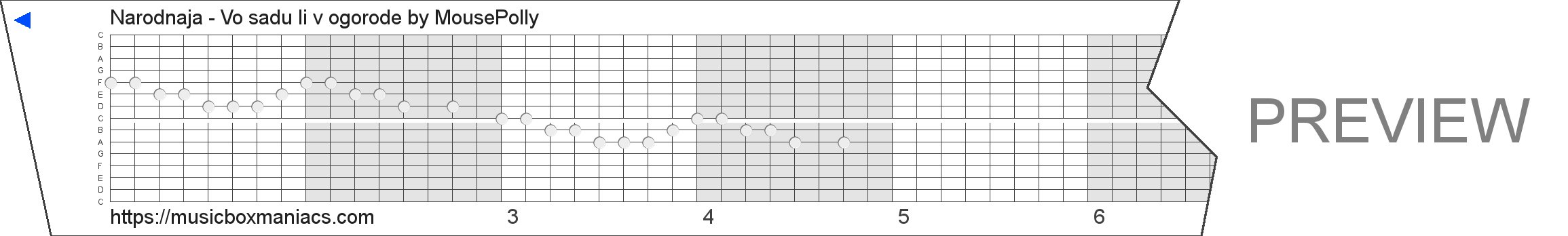 Narodnaja - Vo sadu li v ogorode 15 note music box paper strip