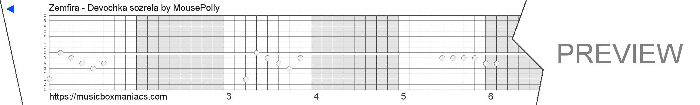 Zemfira - Devochka sozrela 15 note music box paper strip