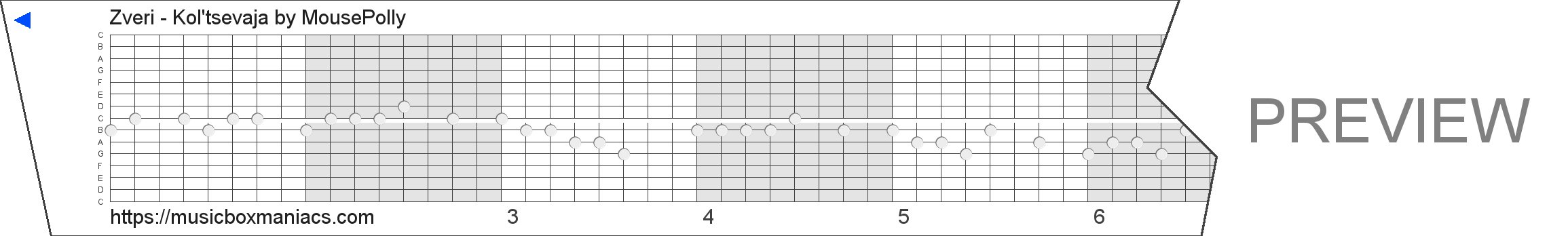 Zveri - Kol'tsevaja 15 note music box paper strip