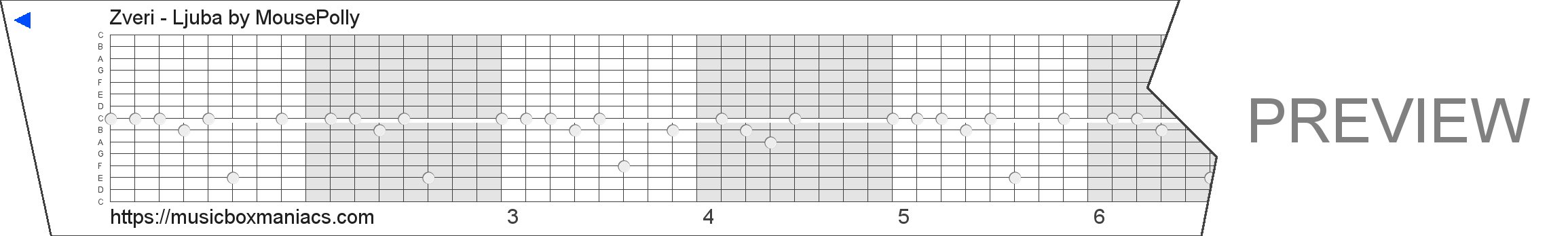 Zveri - Ljuba 15 note music box paper strip
