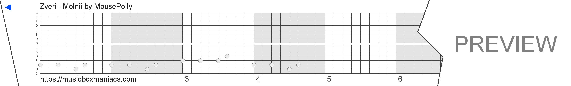 Zveri - Molnii 15 note music box paper strip