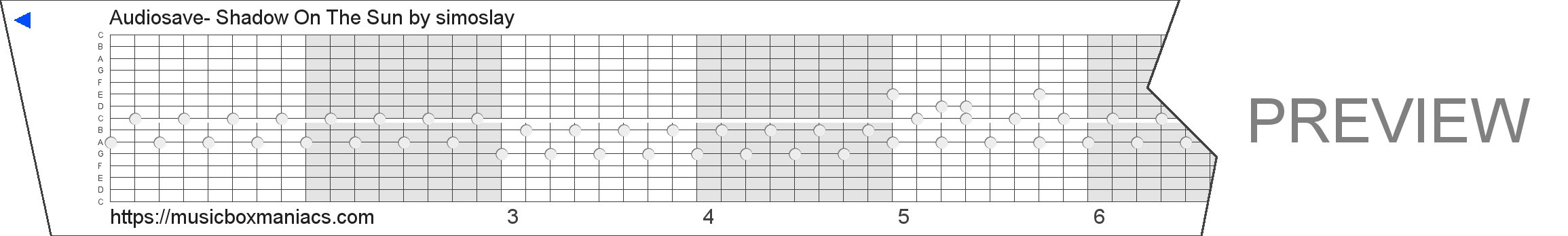 Audiosave- Shadow On The Sun 15 note music box paper strip