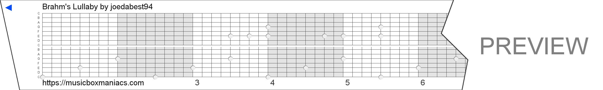 Brahm's Lullaby 15 note music box paper strip
