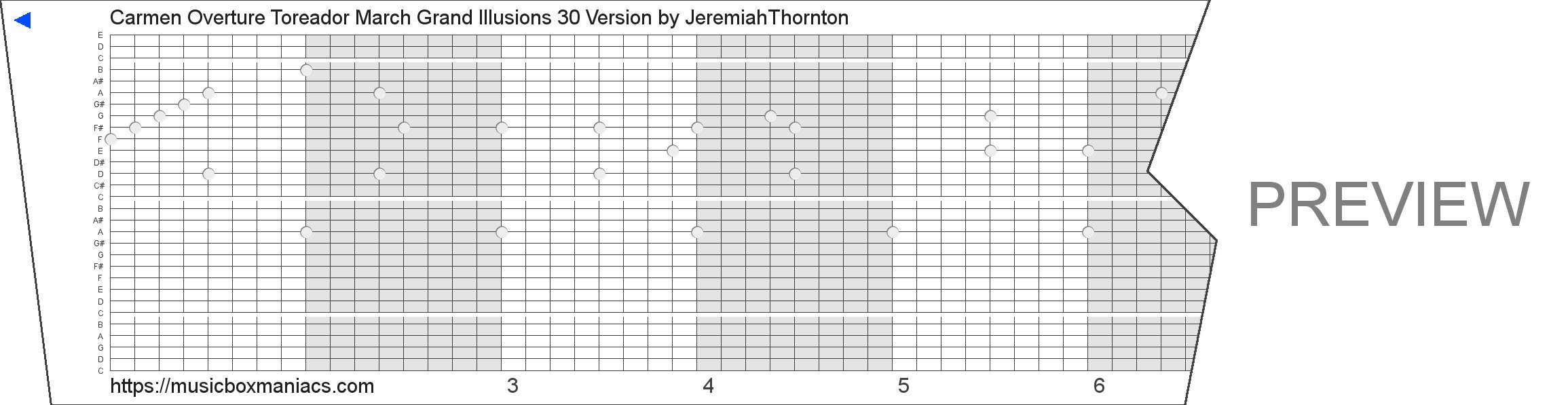 Carmen Overture Toreador March Grand Illusions 30 Version 30 note music box paper strip