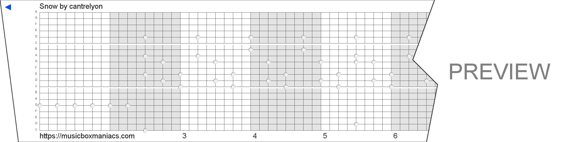 Snow 20 note music box paper strip