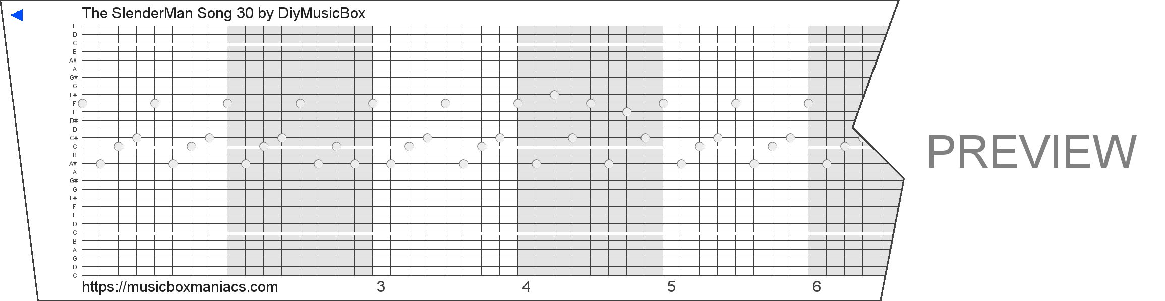 The SlenderMan Song 30 30 note music box paper strip