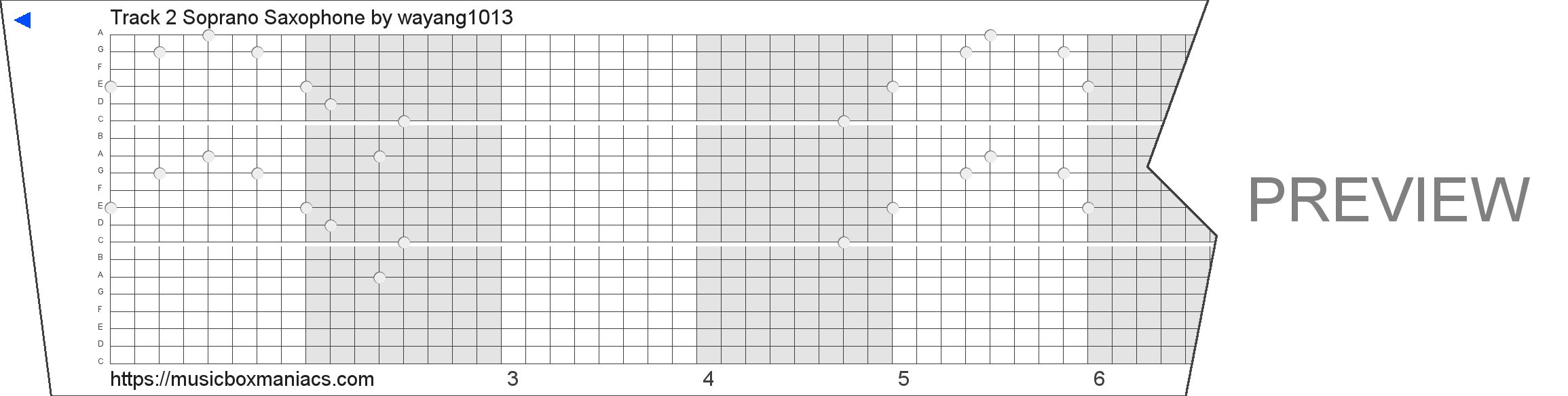 Track 2 Soprano Saxophone 20 note music box paper strip