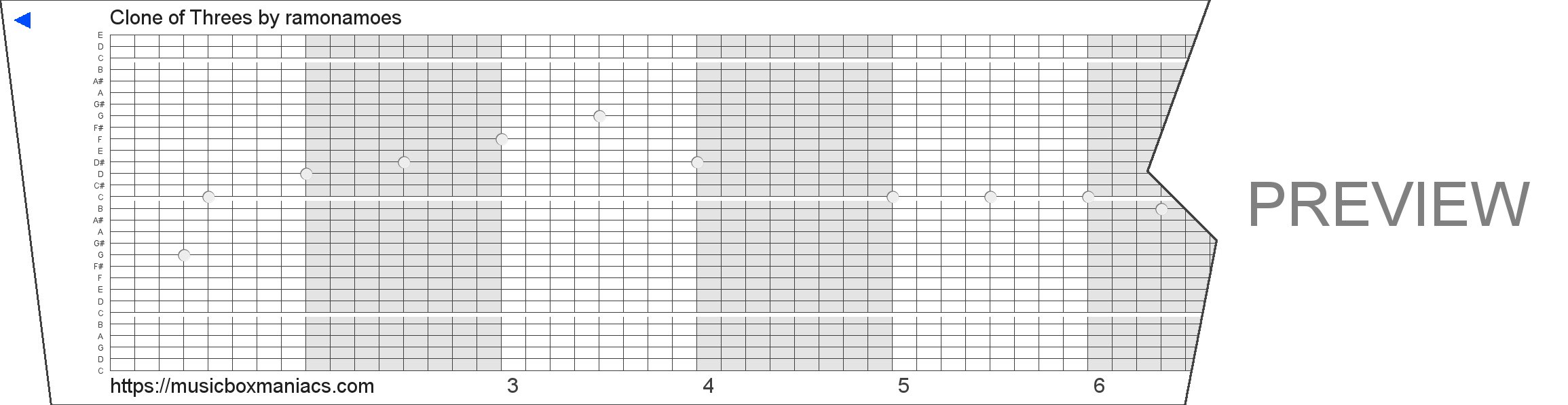 Clone of Threes 30 note music box paper strip