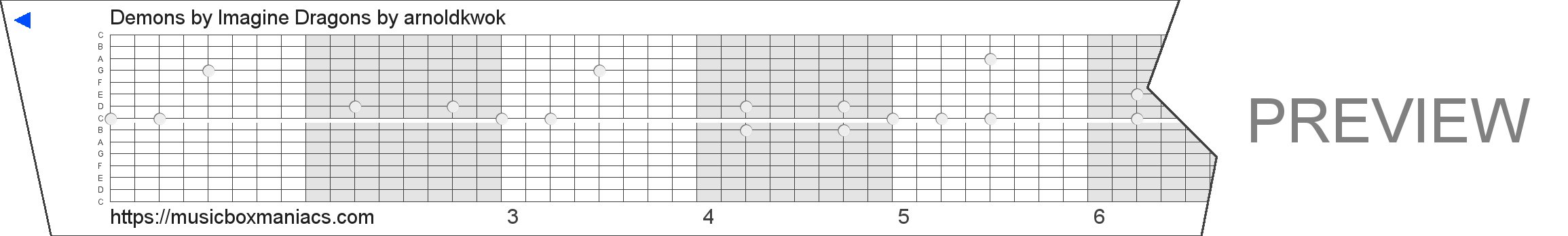 Demons by Imagine Dragons 15 note music box paper strip