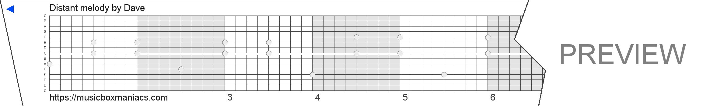 Distant melody 15 note music box paper strip