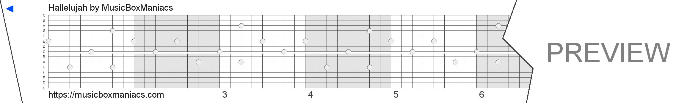 Hallelujah 15 note music box paper strip