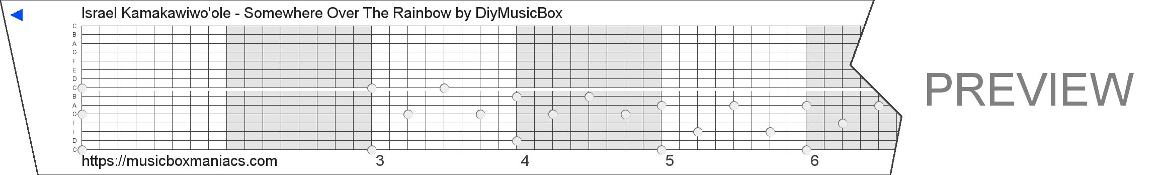 Israel Kamakawiwo'ole - Somewhere Over The Rainbow 15 note music box paper strip