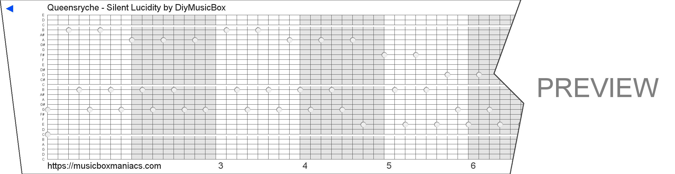 Queensryche - Silent Lucidity 30 note music box paper strip