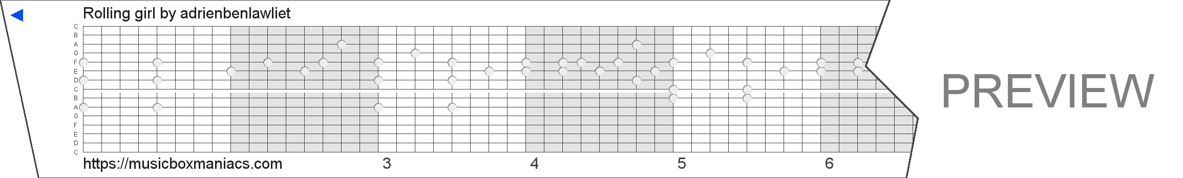 Rolling girl 15 note music box paper strip