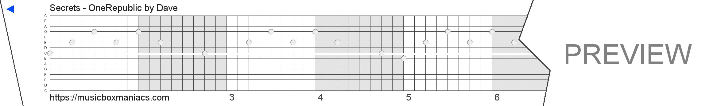 Secrets - OneRepublic 15 note music box paper strip