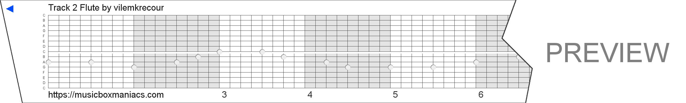 Track 2 Flute 15 note music box paper strip