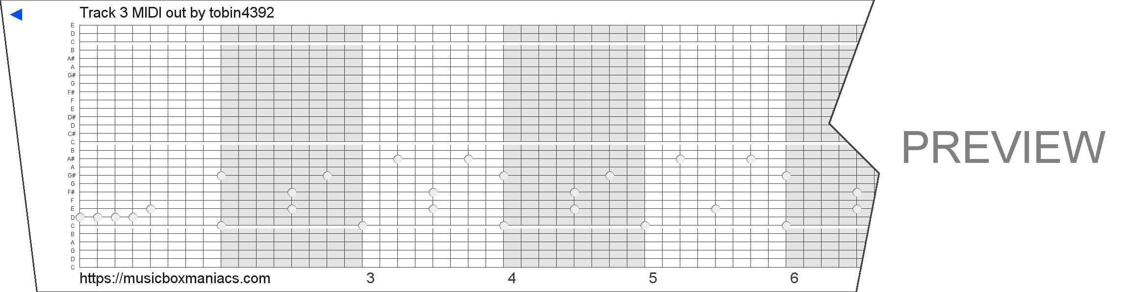 Track 3 MIDI out 30 note music box paper strip