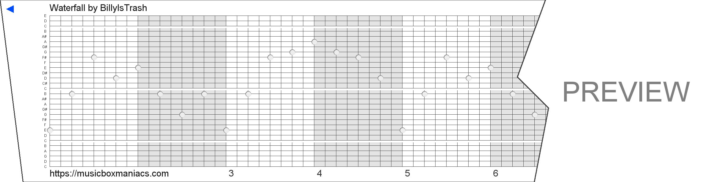 Waterfall 30 note music box paper strip