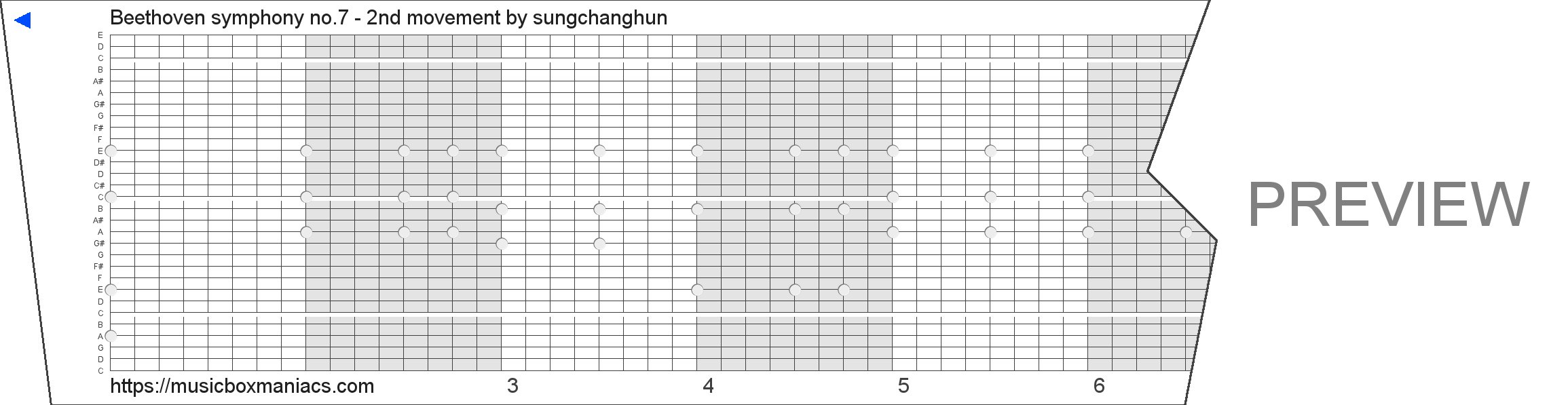 Beethoven symphony no.7 - 2nd movement 30 note music box paper strip