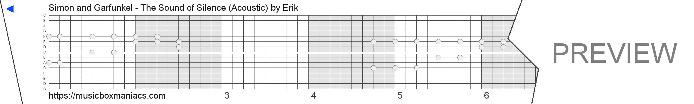 Simon and Garfunkel - The Sound of Silence (Acoustic) 15 note music box paper strip