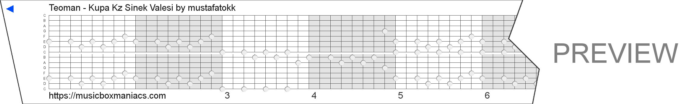 Teoman - Kupa Kızı Sinek Valesi 15 note music box paper strip