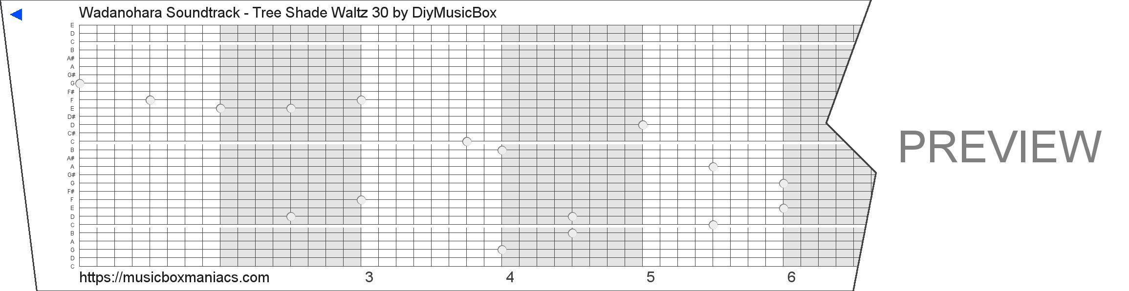 Wadanohara Soundtrack - Tree Shade Waltz 30 30 note music box paper strip