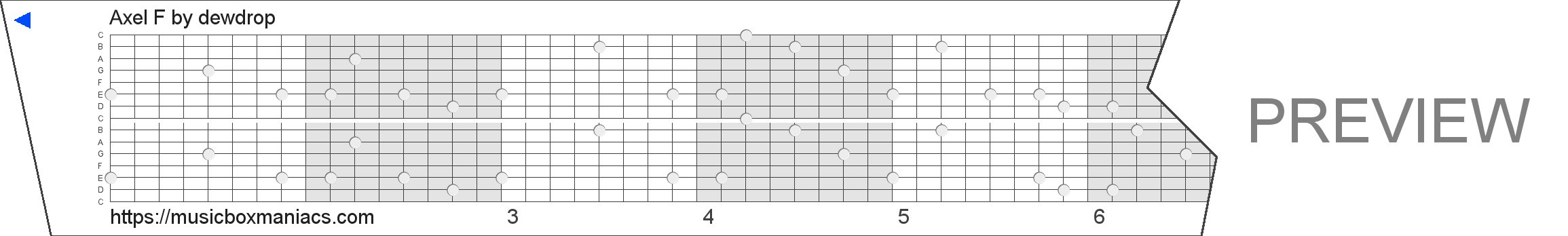 Axel F 15 note music box paper strip