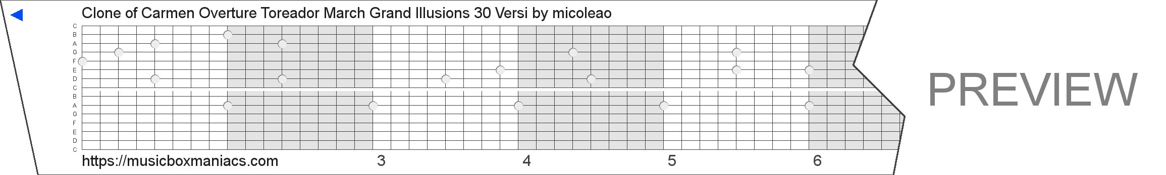 Clone of Carmen Overture Toreador March Grand Illusions 30 Versi 15 note music box paper strip