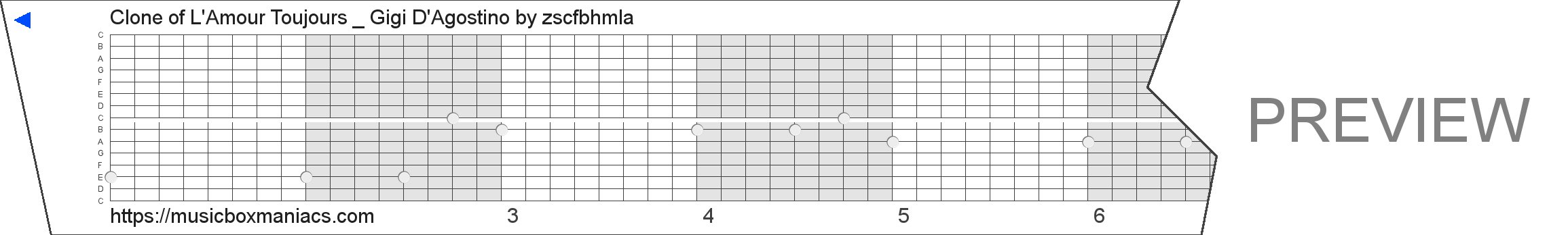 Clone of L'Amour Toujours _ Gigi D'Agostino 15 note music box paper strip