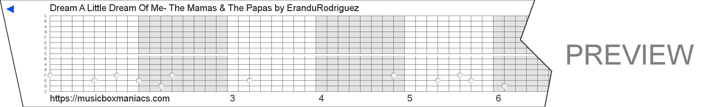 Dream A Little Dream Of Me- The Mamas & The Papas 15 note music box paper strip