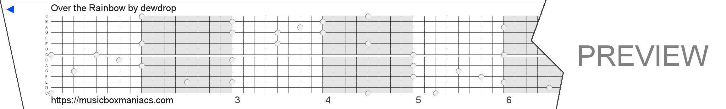 Over the Rainbow 15 note music box paper strip