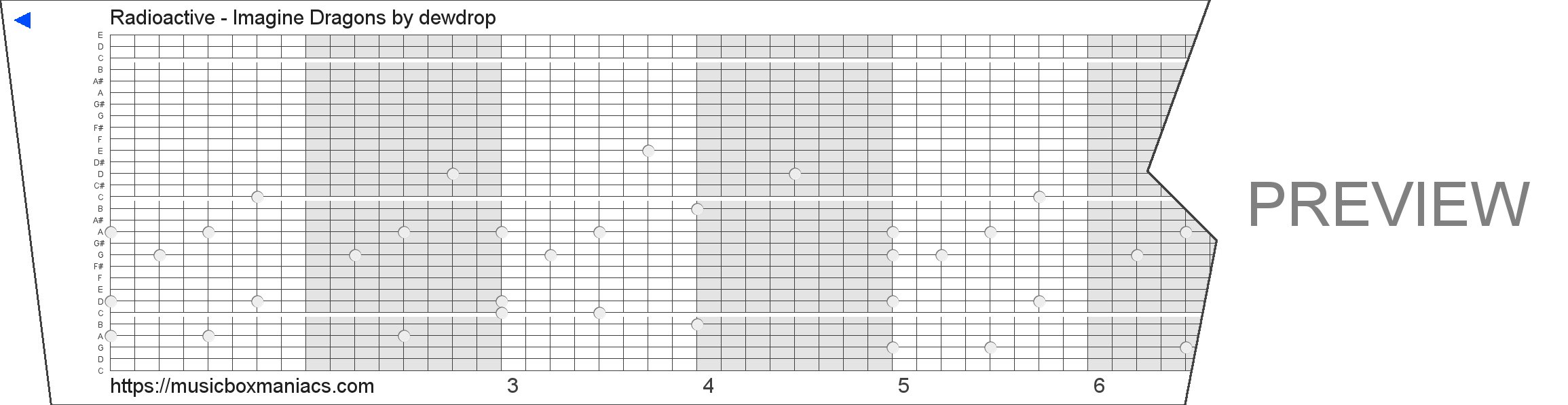 Radioactive - Imagine Dragons 30 note music box paper strip