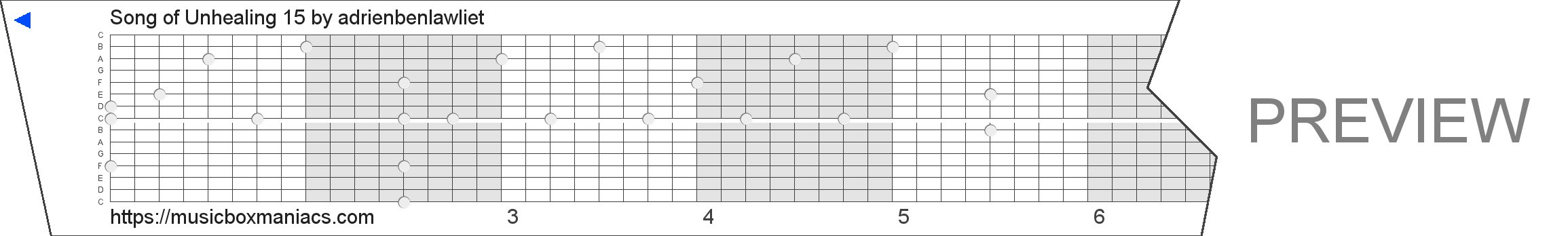 Song of Unhealing 15 15 note music box paper strip