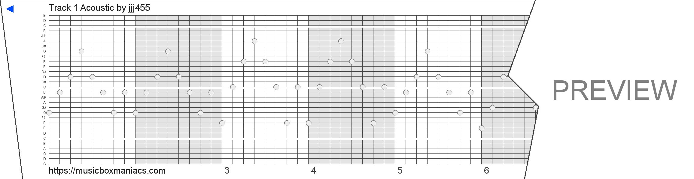Track 1 Acoustic 30 note music box paper strip