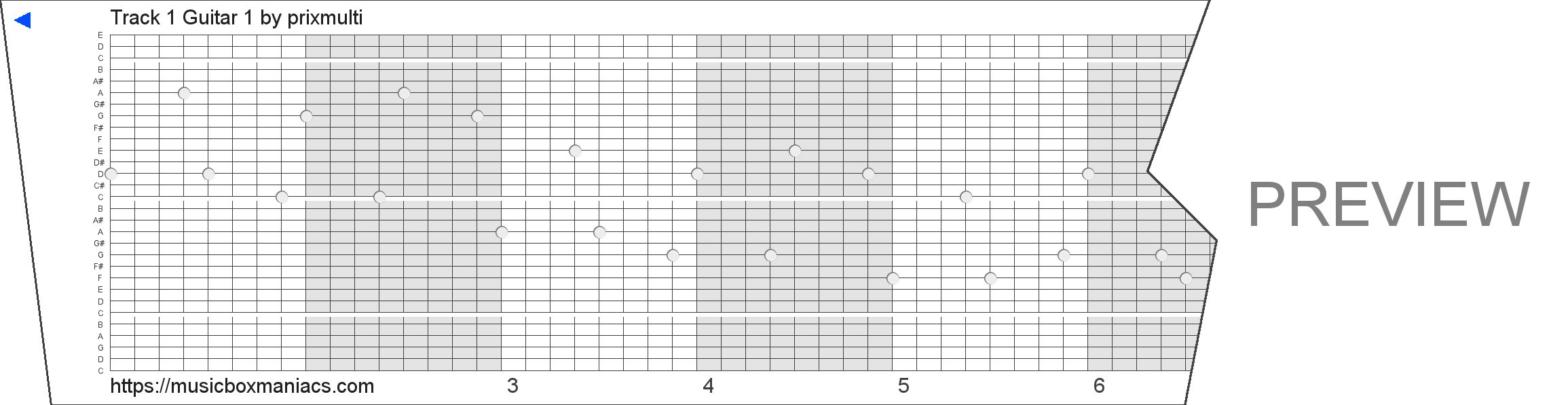 Track 1 Guitar 1 30 note music box paper strip
