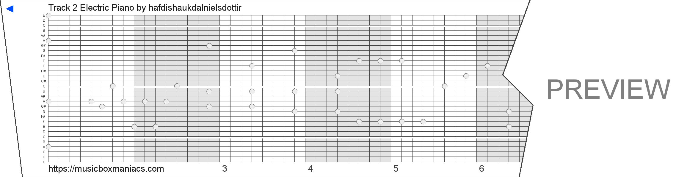 Track 2 Electric Piano 30 note music box paper strip