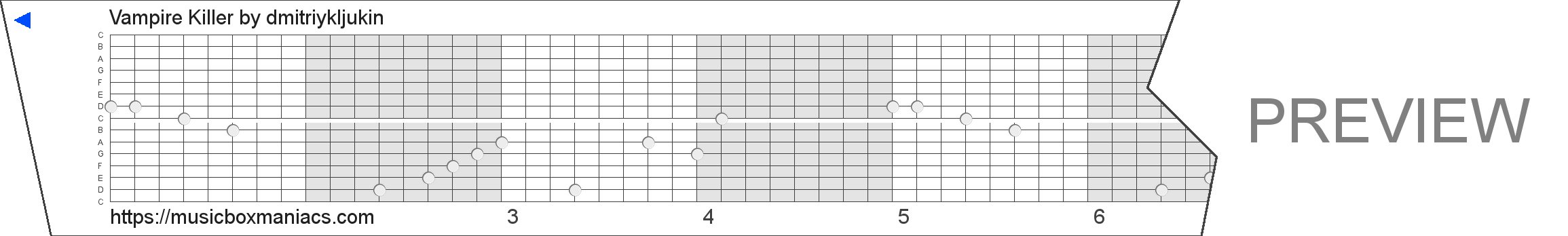 Vampire Killer 15 note music box paper strip