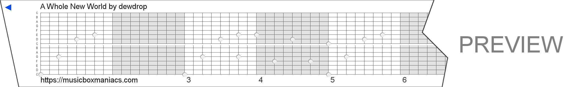 A Whole New World 15 note music box paper strip
