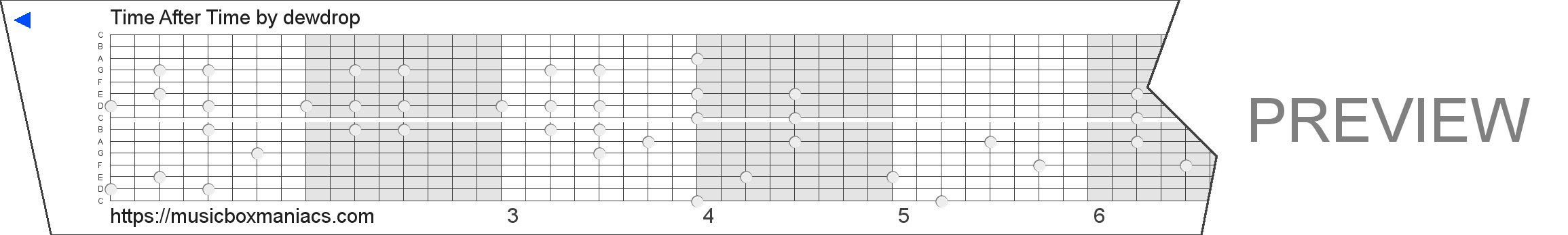 Time After Time 15 note music box paper strip