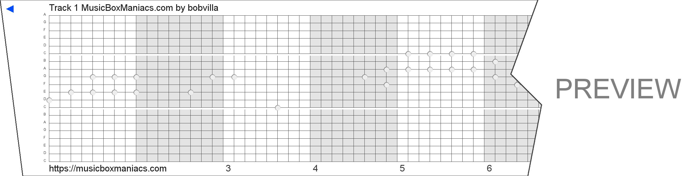 Track 1 MusicBoxManiacs.com 20 note music box paper strip