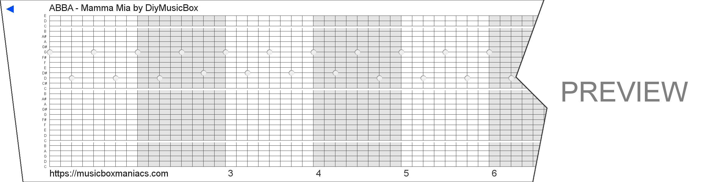 ABBA - Mamma Mia 30 note music box paper strip