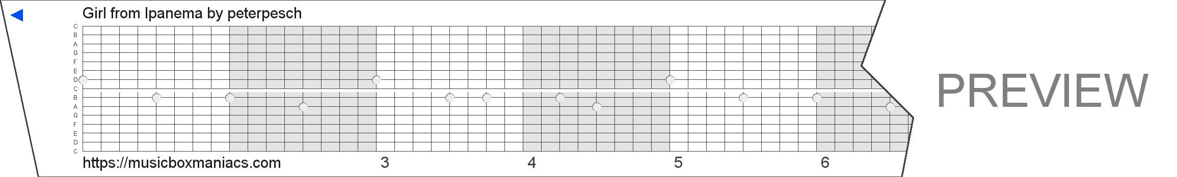 Girl from Ipanema 15 note music box paper strip