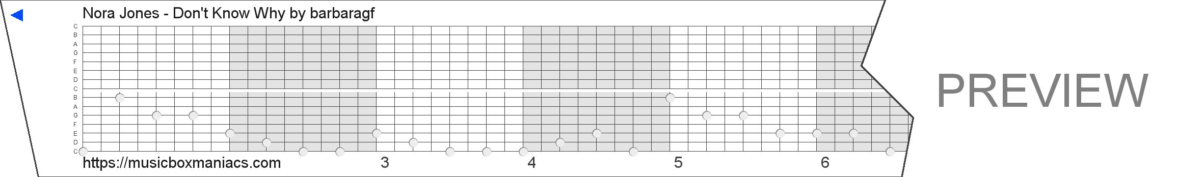 Nora Jones - Don't Know Why 15 note music box paper strip