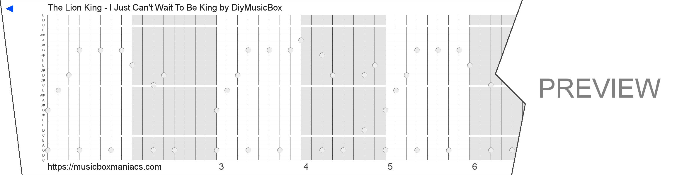 The Lion King - I Just Can't Wait To Be King 30 note music box paper strip